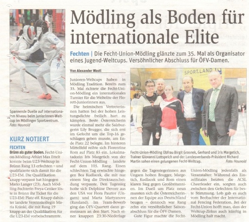 Mödling als Boden für internationale Fechtelite - NÖN 08 2017